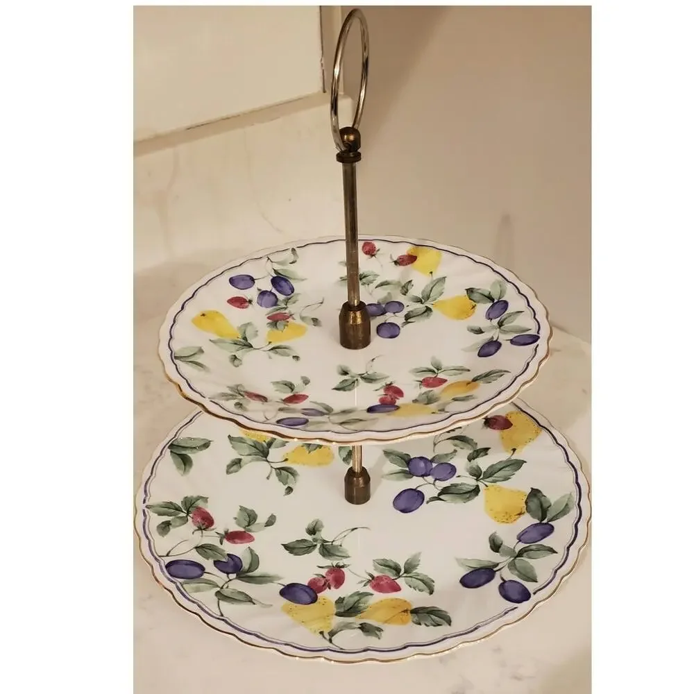 Vintage Two Tiered Ceramic Serving Dish Fruit Design Contemporary 1980s Japan